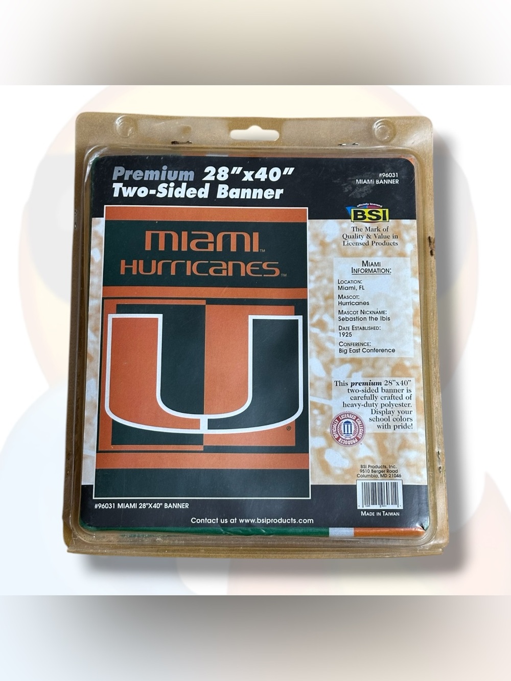 Vintage Miami Hurricanes 28” x 40” Two-Sided Banner